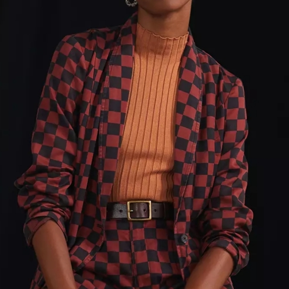 Maeve by Anthropologie Checked Button-Front Blazer – Copper & Black Size 4 - Picture 1 of 5
